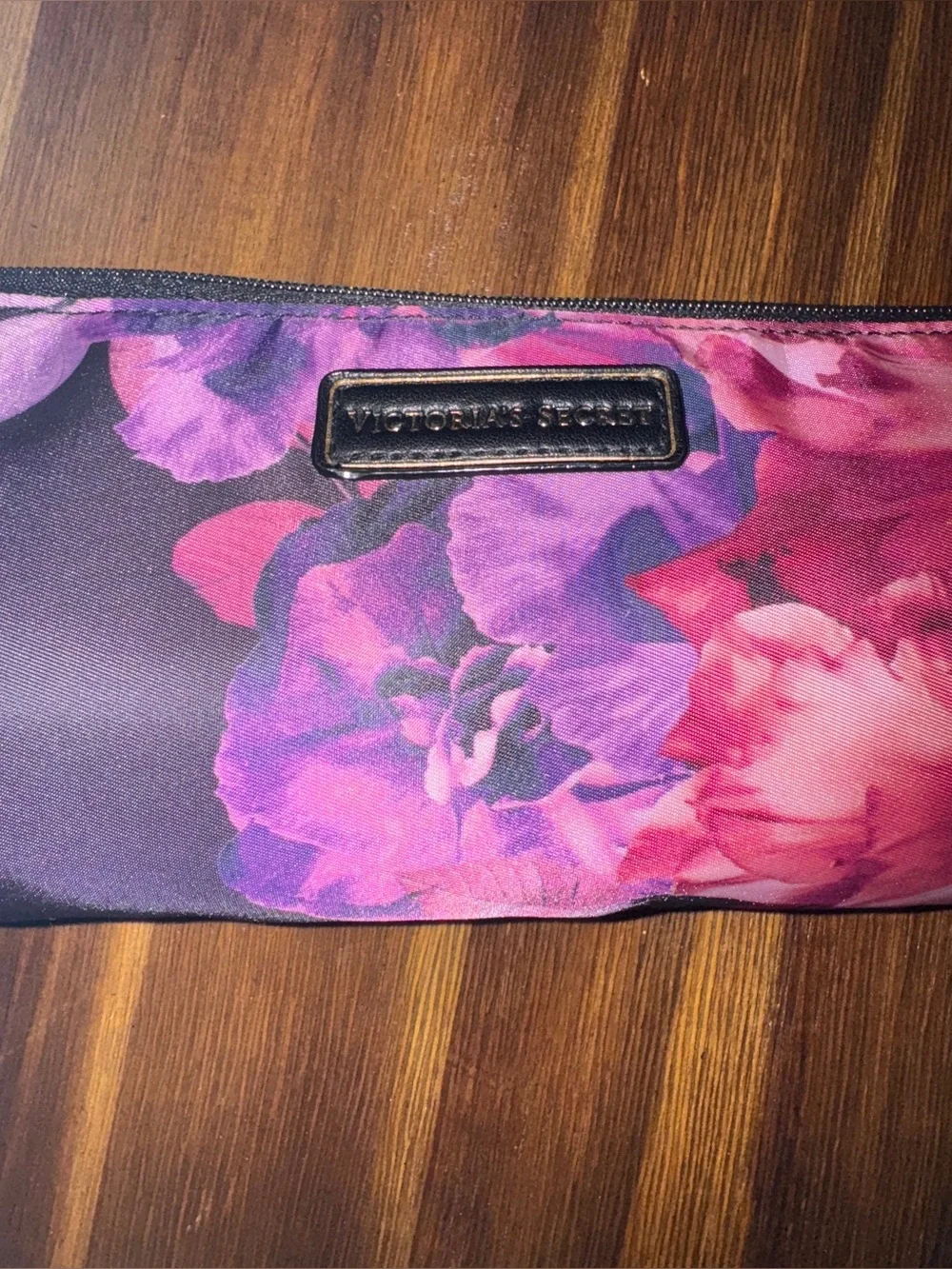 NWT Victoria's Secret Black Pink Purple Floral Packable Travel Tote Bag & Pouch